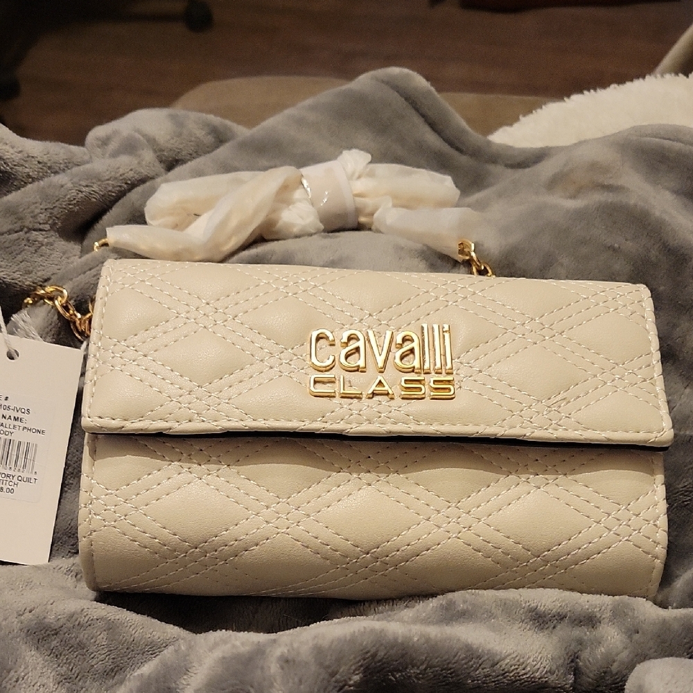 Cavalli Class Cream Quilted Women's Turin Wallet Phone Crossbody